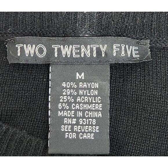 Two Twenty Five Black Cashmere Blend Top Medium Faux Back Zip Lightweight Soft - Picture 5 of 5